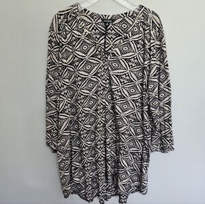 Lucky Brand Tunic Top Womens 2X Blue V-Neck Cotton Linen Stretchy Knit Boho